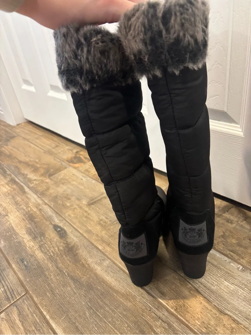 Juicy Couture Black Knee-High Winter Boots with Faux Fur Cuff